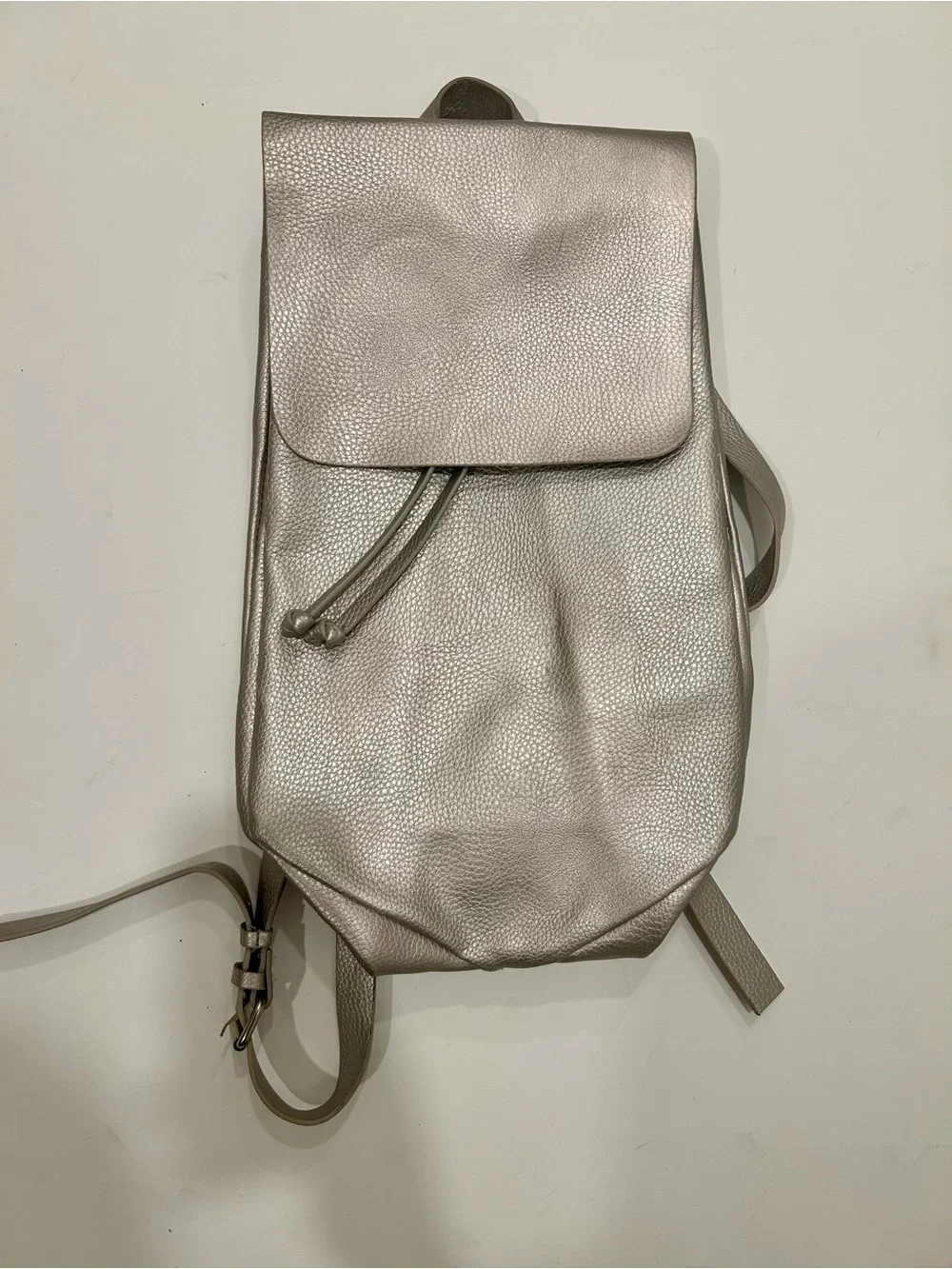 Zara Silver Metallic Pebbled Leather Backpack